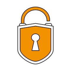 color silhouette cartoon padlock with yellow shield body and shackle vector illustration