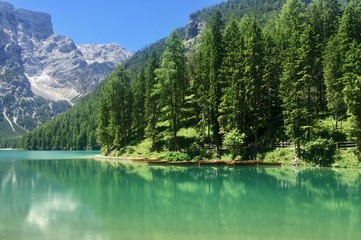 Fototapeta na wymiar Magnificent lake Lago di Braies, South Tyrol, Italy