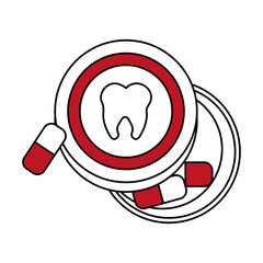 color silhouette cartoon capsules for dental pain with red contour container vector illustration
