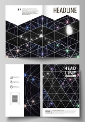 Business templates for bi fold brochure, magazine, flyer, booklet, report. Cover design template, vector abstract layout in A4 size. Sacred geometry, glowing geometrical ornament. Mystical background.