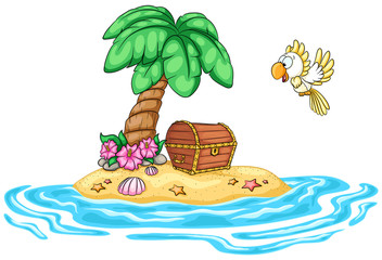 Niedliche Schatzinsel mit Kakadu Vektor Illustration © Christine Wulf