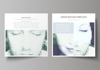 Business templates for square design brochure, magazine, flyer, booklet. Leaflet cover, abstract vector layout. Halftone dotted background, retro style grungy pattern, vintage texture. Halftone effect