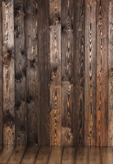 Brown rustic wall, old wooden hardwood background, vertical surface of boards