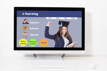 Fototapeta na wymiar computer screen desktop with web learn online, e-learning
