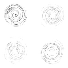 Set of isolated black whirl circles
