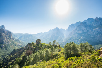 Sunny rocks valley in Corsica island