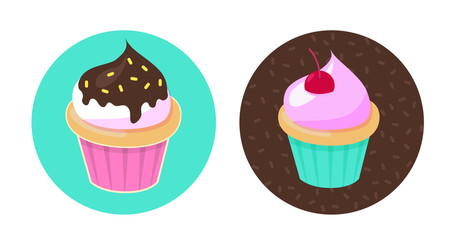 Cupcakes set. Vector illustration.