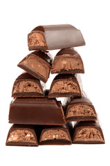 Dark chocolate on a white background