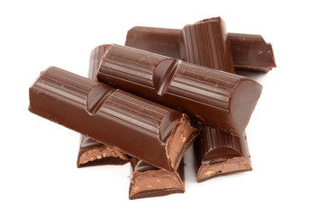 Dark chocolate on a white background