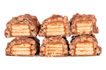 Chocolate with caramel on a white background