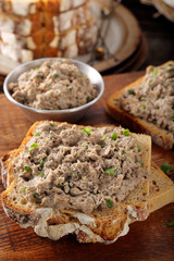 healthy wholegrain bread sandwich with tuna paste
