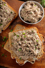 healthy wholegrain bread sandwich with tuna paste