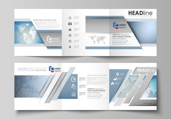 The minimalistic vector illustration of the editable layout. Two modern creative covers design templates for square brochure or flyer. Scientific medical DNA research. Science or medical concept.