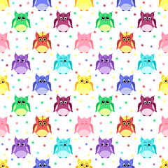 Emotions of colorful owls with stars