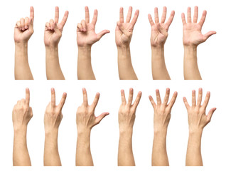 Five counting male hands isolated on white