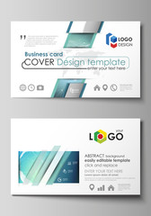 Fototapeta premium The minimalistic abstract vector illustration of the editable layout of two creative business cards design templates. Chemistry pattern, molecule structure, geometric design background.