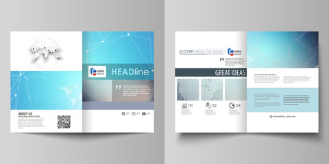 The minimalistic vector illustration of editable layout of two A4 format modern covers design templates for brochure, flyer, report. Molecule structure. Science, technology concept. Polygonal design.