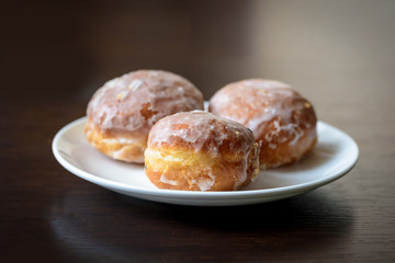 Donuts with flowers on a table