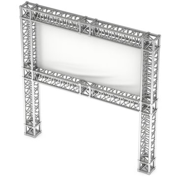 Steel truss girder element banner construction. 3d render press wall isolated on white