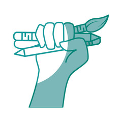 hand holding a write utensils icon over white background. vector illustration