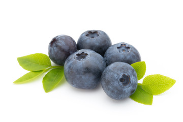 Fresh blueberries on a white background.
