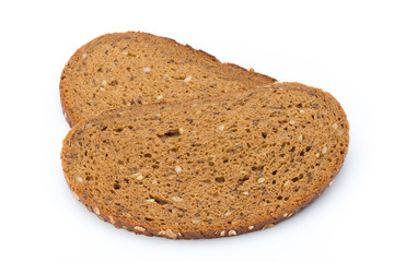 Slices of rye bread isolated on white background.