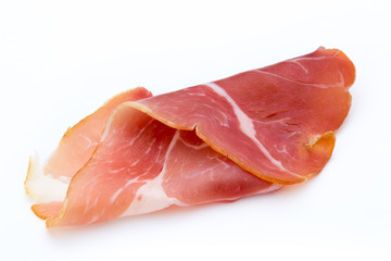Pork ham slices isolated on white background.