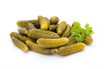 Marinated pickled cucumbers isolated on the white.