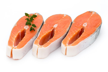 salmon steak close-up isolated on white background