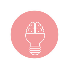 brain bulb icon over pink circle and white background. vector illustration