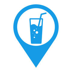 Icono plano localizacion vaso de refresco azul