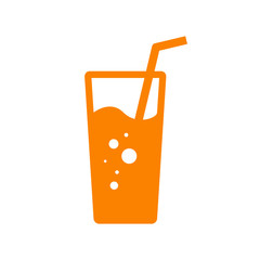Icono plano vaso de refresco naranja en fondo blanco