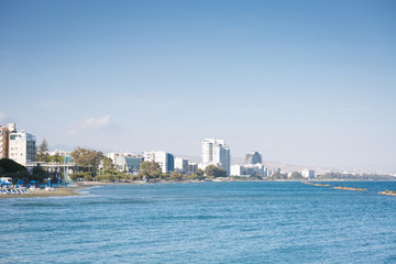 Fototapeta na wymiar Beautiful Seashore and City View at Limassol Cyprus