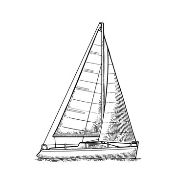 Sailing yacht. Sailboat. Vector drawn flat illustration for yacht club