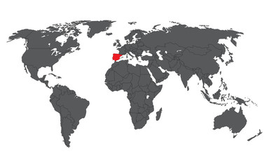 Fototapeta na wymiar Spain red on gray world map vector