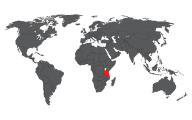 Tanzania red on gray world map vector
