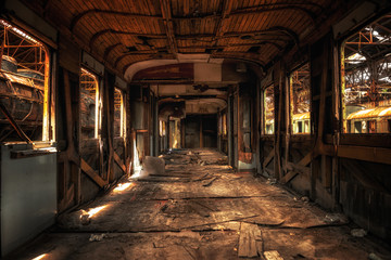 Messy vehicle interior with lights