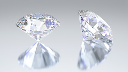 3D illustration two diamonds with reflection