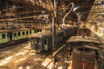 Fototapeta premium Cargo trains in old train depot
