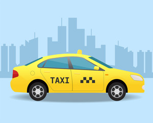 Fototapeta na wymiar Yellow taxi car. Side view illustration.
