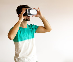 Fototapeta premium Man wearing virtual reality goggles.