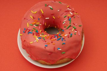 donut on a red background
