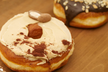 donuts on a wooden table