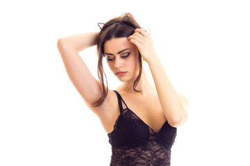Young woman in black lingerie