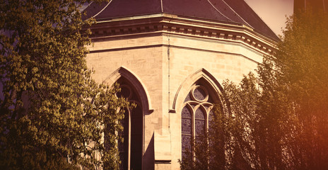 windows of church near trees