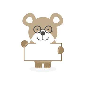 cute flat bear character with banner and glasses