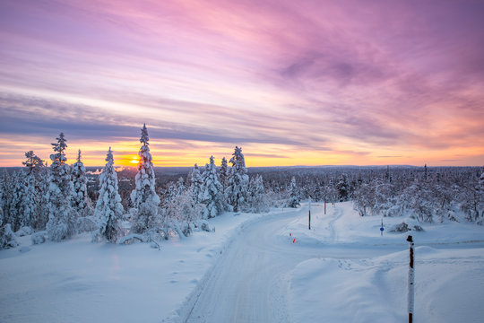Winter landscape in Lapland, Finland.