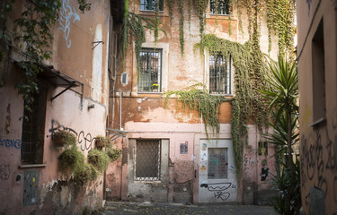 Picturesque street in the historic Trastevere district, Rome, Italy