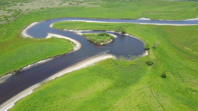 An Airboat Navigates the St Johns River in Brevard County, Florida