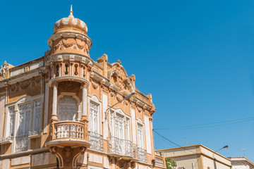Old house in Faro, Algarve, Portugal. Neobaroque architecture style.